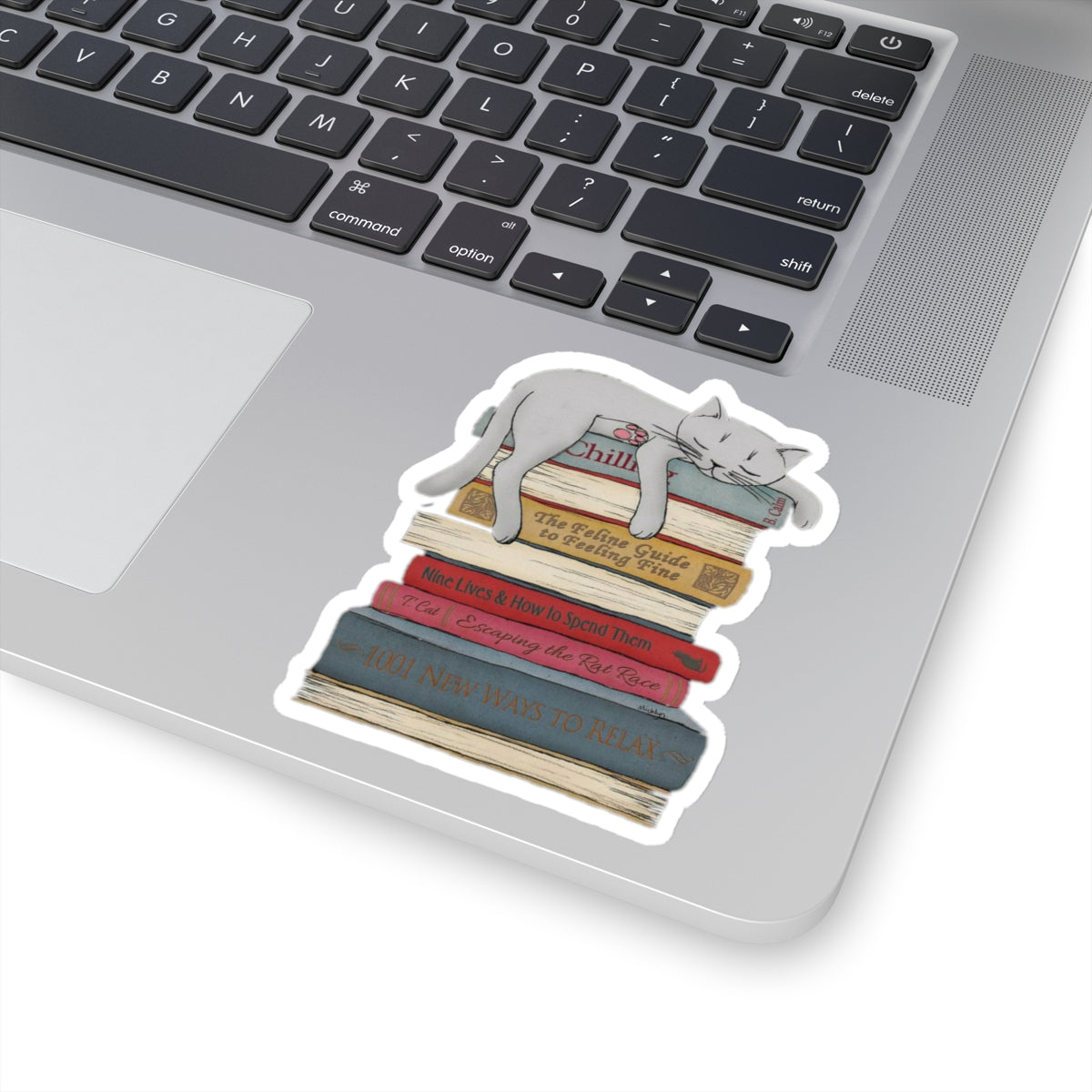 Cat Sleeping on Books Sticker - Adorable Book Lover Decal for Cat Owners