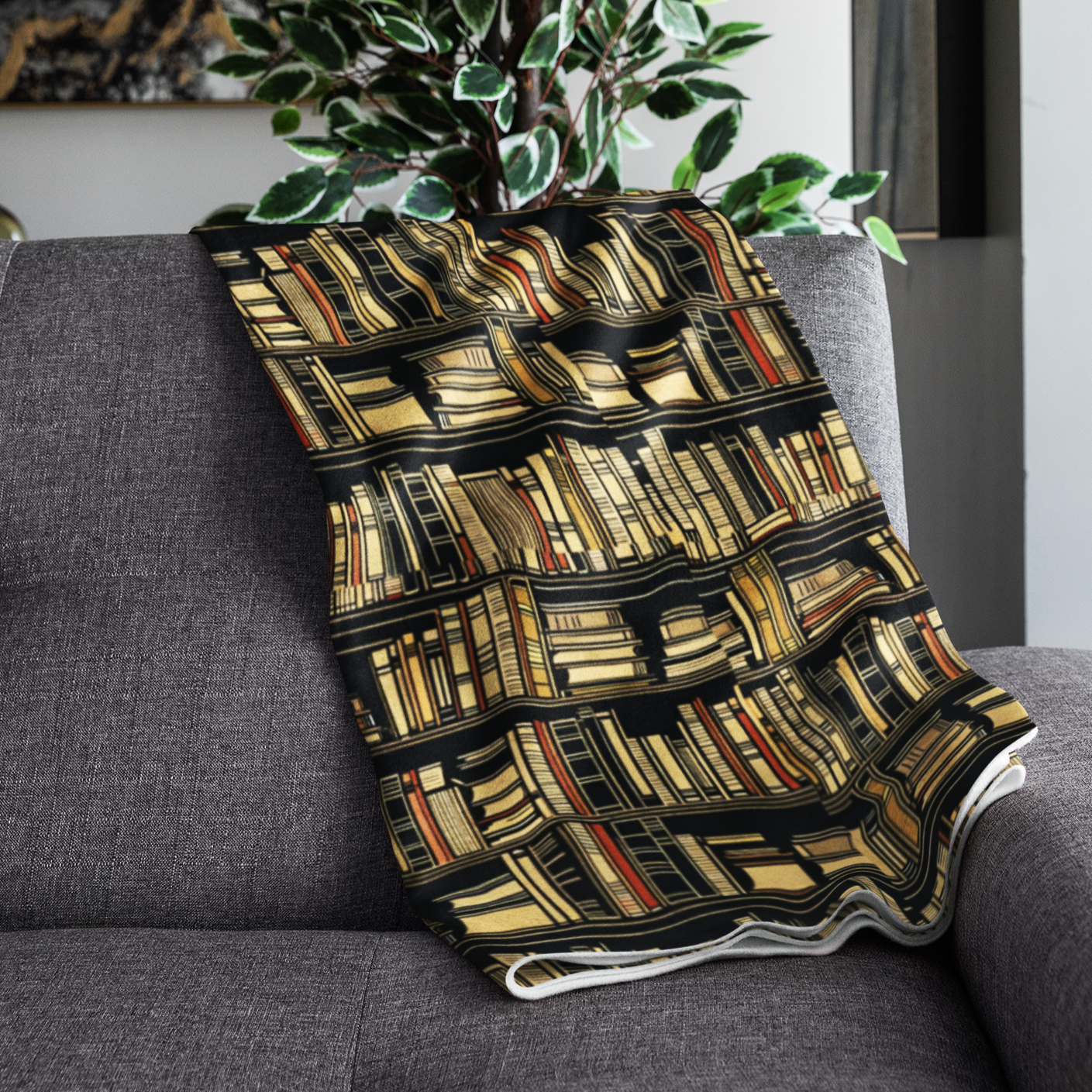 Vintage Bookcase Plush Throw Blanket